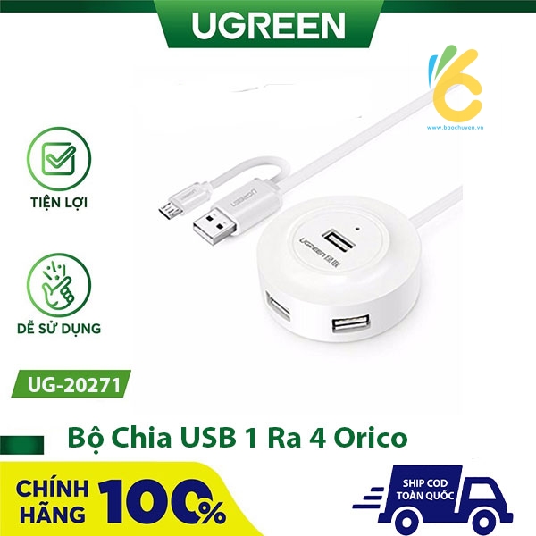 Bộ chia USB 1 ra 4 Orico W5-U2 2.0 tích hợp cổng OTG green UG-20271