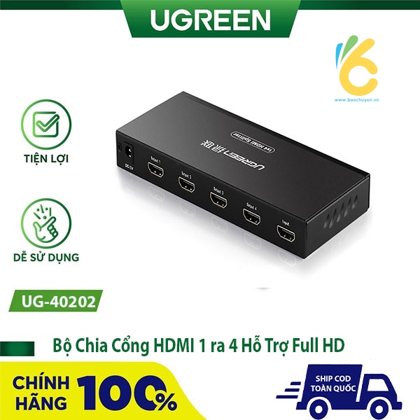 Bộ chia cổng HDMI 1 ra 4 Hỗ trợ full HD Chính hãng Ugreen UG-40202