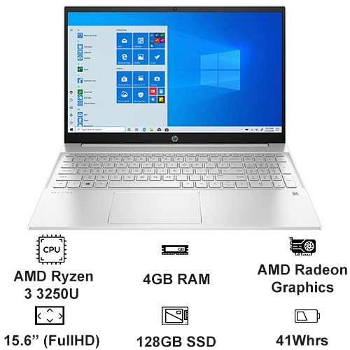 [Mới 100%] Laptop HP 15-EF1300WM - Ryzen 3-3250U / Ram 4GB /  SSD 128GB / Silver