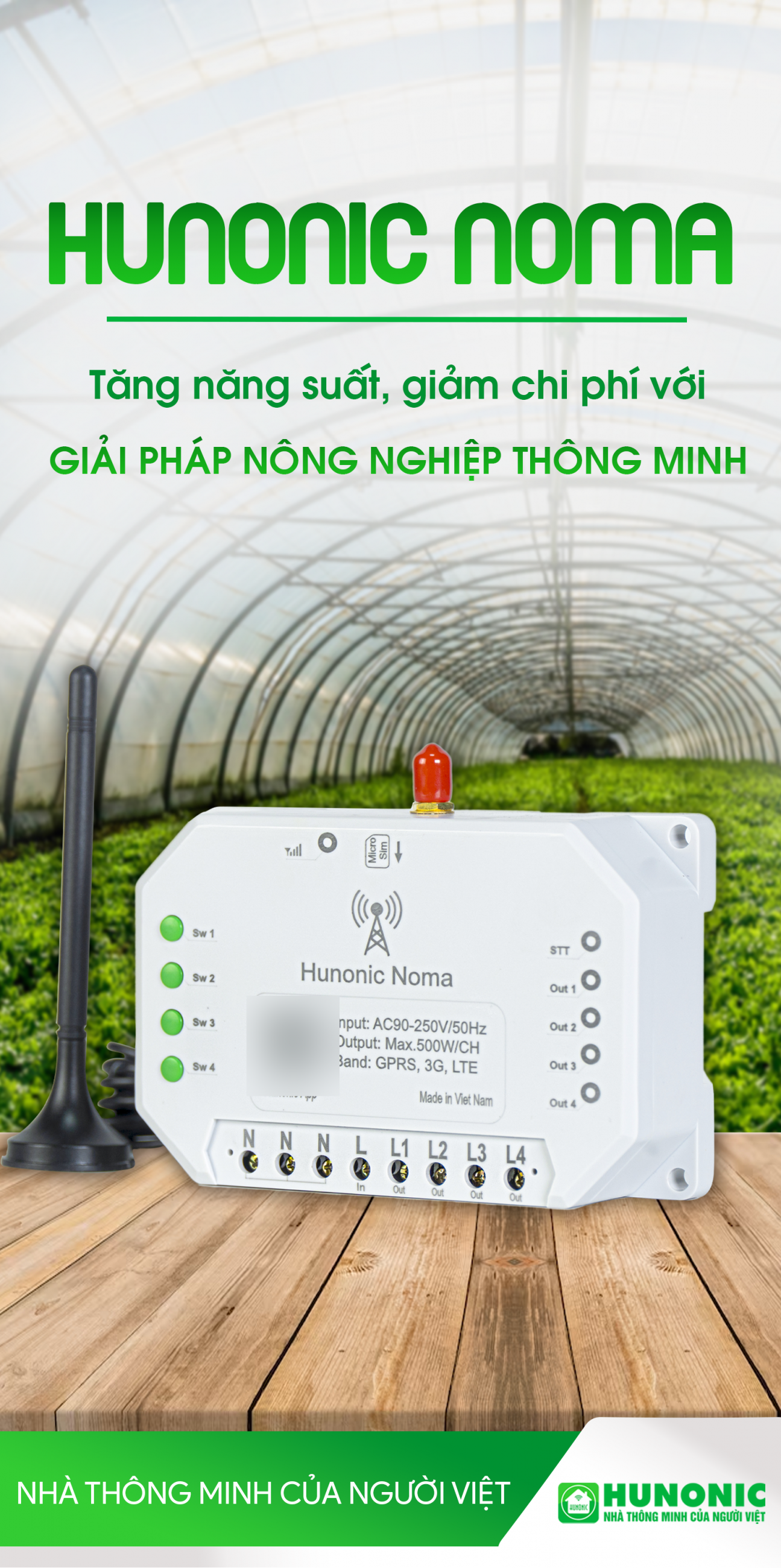 Công tắc Hunonic Noma 4CH – Điều khiển mọi thiết bị từ xa qua điện thoại dùng sim - Chính hãng bảo hành 12 tháng