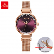 Đồng hồ Julius nữ JA1143 dây thép vàng đồng mặt hồng khóa nam châm - size 32