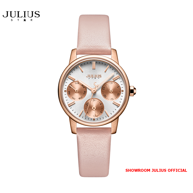 ĐỒNG HỒ Nữ  JULIUS STAR JS023 kính sapphire dây da hồng- Size 28