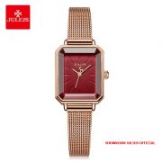 Đồng hồ nữ Julius JA-1223 dây thép vàng đồng mặt đỏ - - Size 20