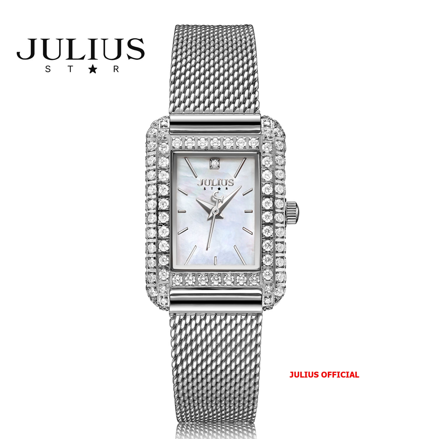 Đồng hồ nữ Julius Star JS-046 dây thép bạc kính Sapphie - Size 25