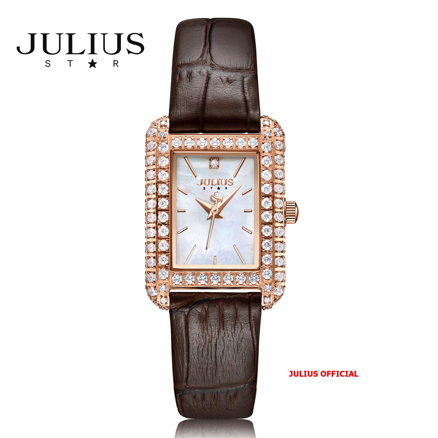 Đồng hồ nữ Julius Star JS-046 dây da nâu kính Sapphie - Size 25
