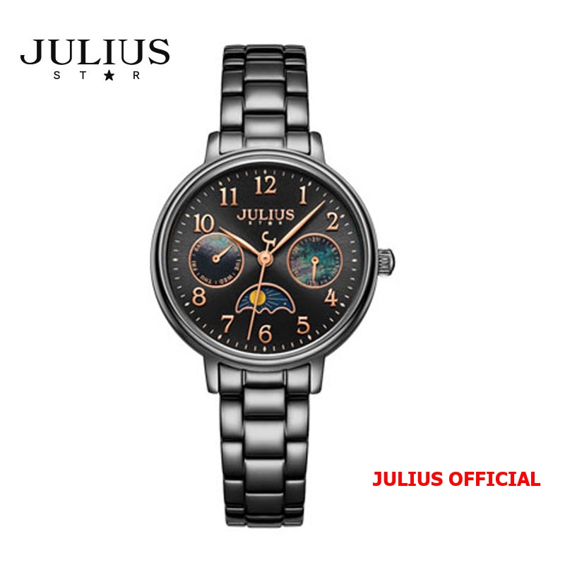 Đồng hồ nữ Julius Star JS-047 dây thép đen kính Sapphie - Size 24