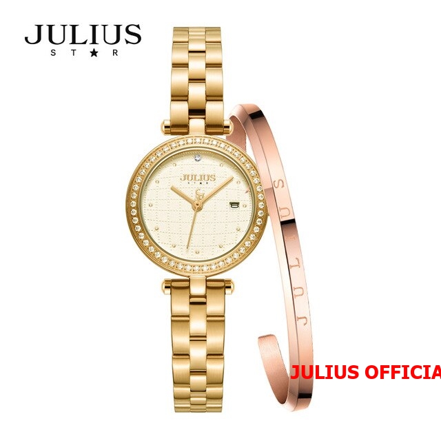 Đồng hồ nữ Julius Star JS-049 dây thép vàng kính Sapphie - Size 24