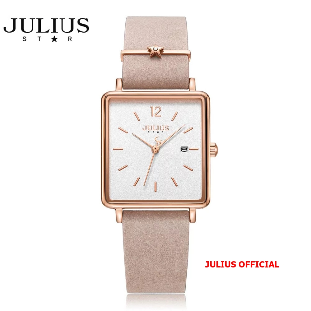 Đồng hồ nữ Julius Star JS-048 dây da hồng kính Sapphie - Size 26