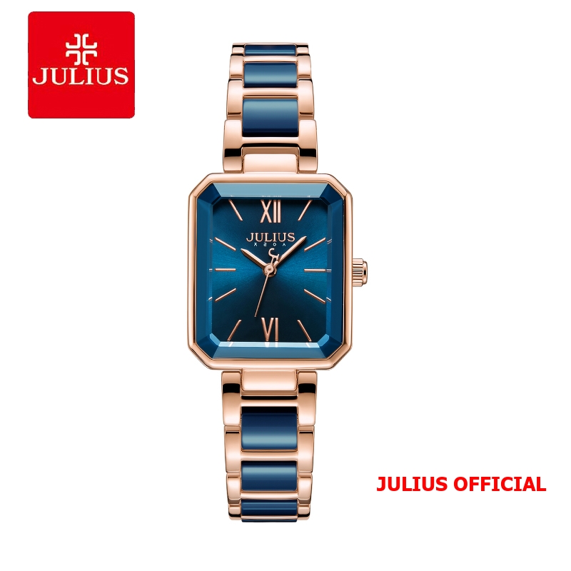 Đồng hồ nữ Julius JA-1273 dây thép & Ceramic xanh - Size 28