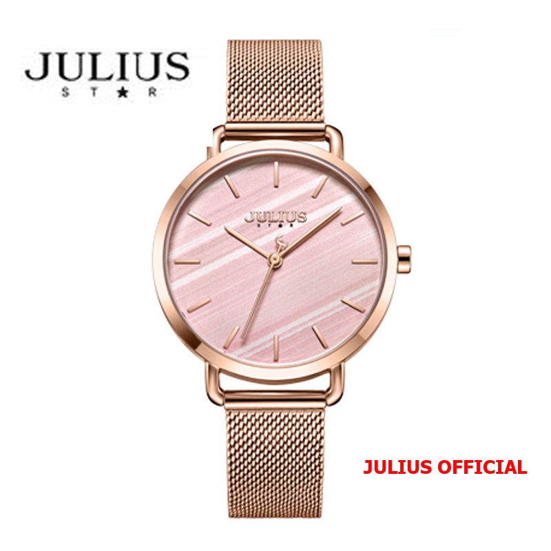 Đồng hồ nữ Julius Star JS-058 dây thép vàng đồng sapphire | Size 34