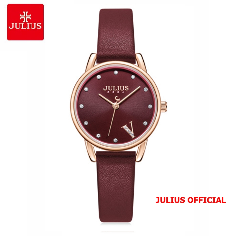 Đồng hồ nữ Julius JA-1307 dây da đỏ|Size 29