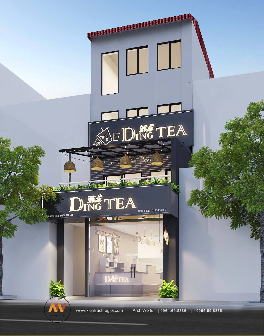 Thiết kế quán trà sữa nhỏ đẹp – Dingtea Thái Thịnh