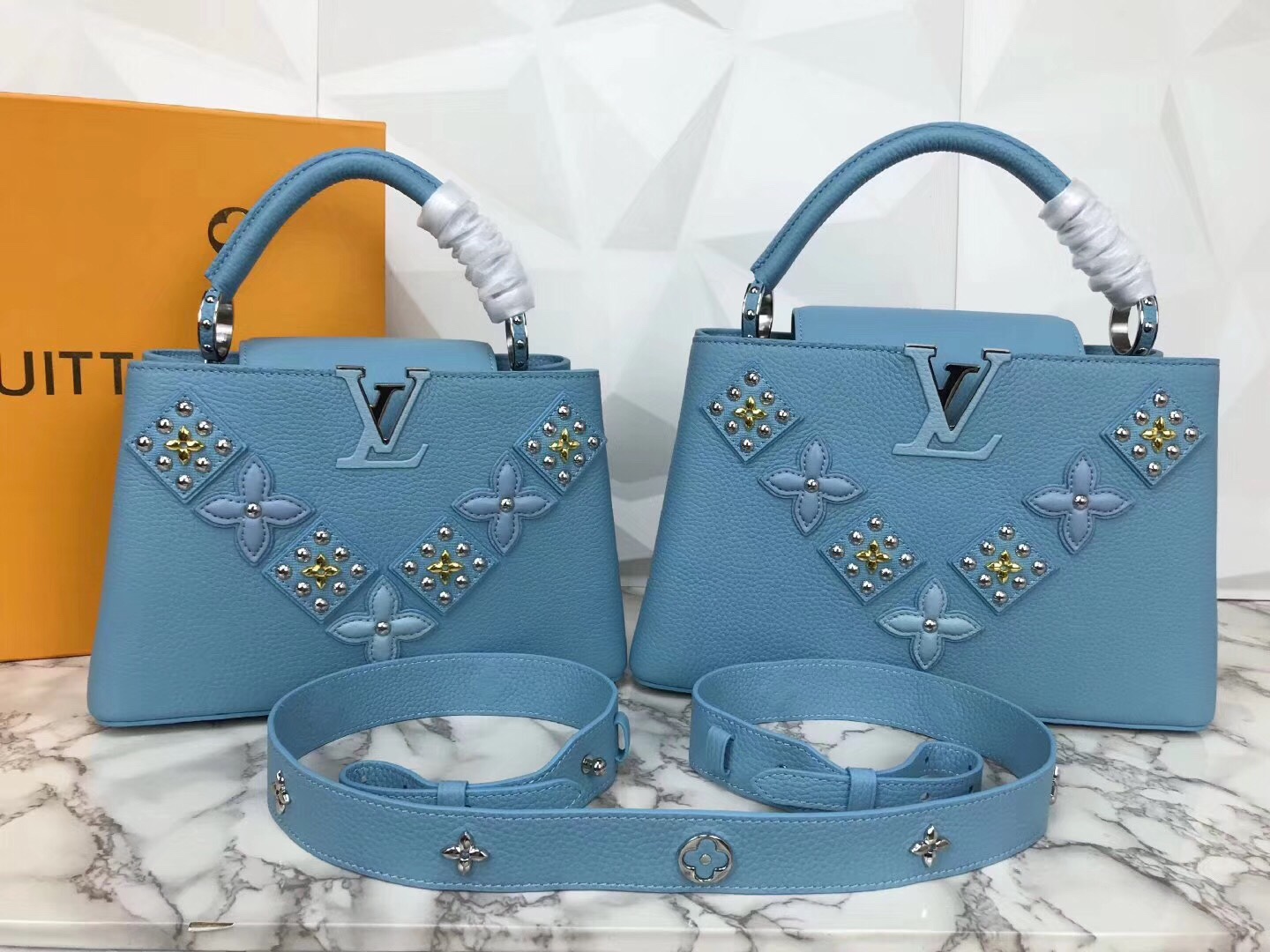 Louis Vuitton Taurillon Mechanical Flowers Smile Capucines BB Blue NEW SOLD  OUT