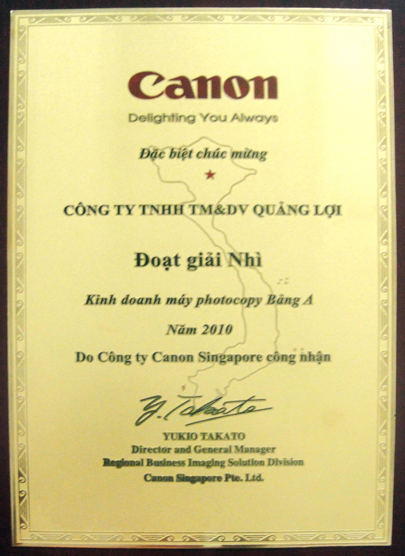 Giải thưởng Kinh doanh máy Photocopy Bảng A