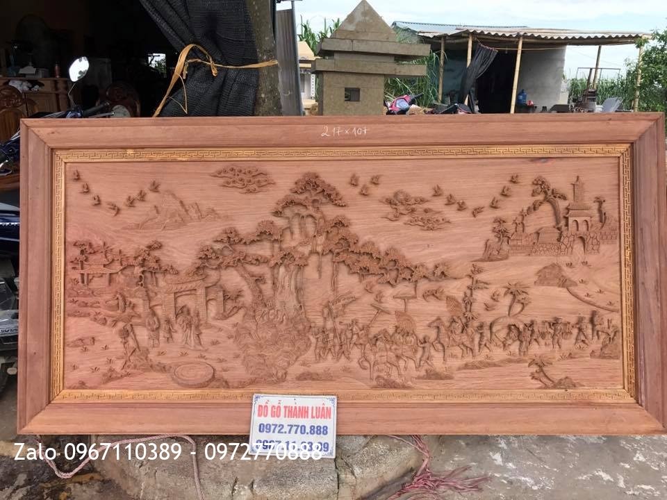 Bức tranh Vinh Quy Bái Tổ gỗ hương đỏ Lào. A Dương Long Biên HN,,   