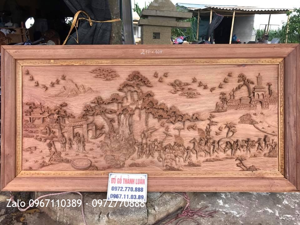 Bức tranh Vinh Quy Bái Tổ gỗ hương đỏ Lào. A Dương Long Biên HN,.  