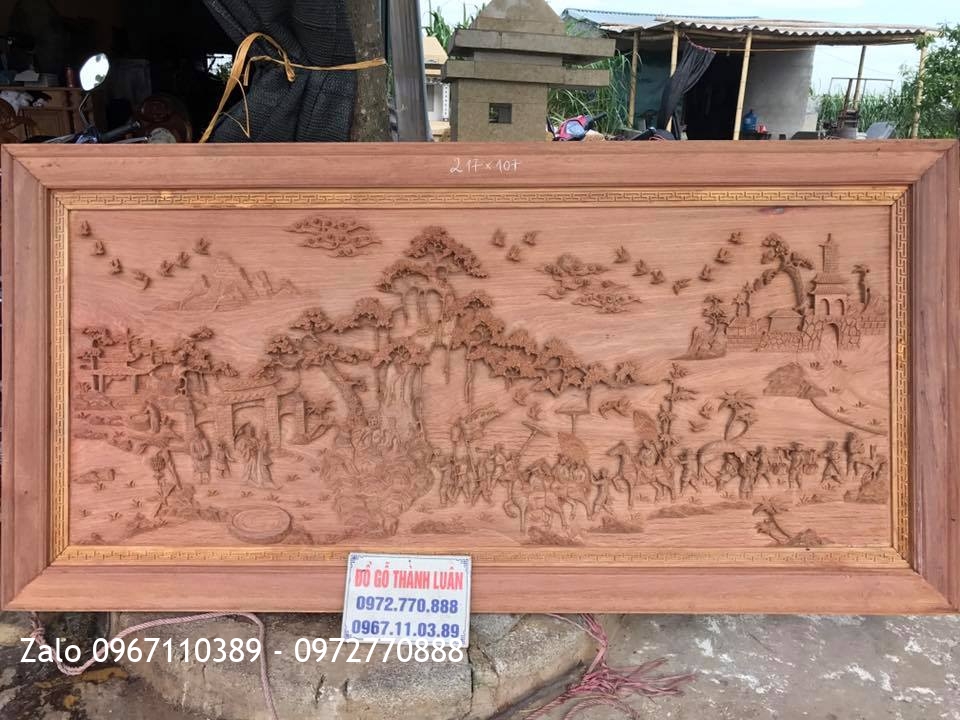 Bức tranh Vinh Quy Bái Tổ gỗ hương đỏ Lào. A Dương Long Biên HN,.