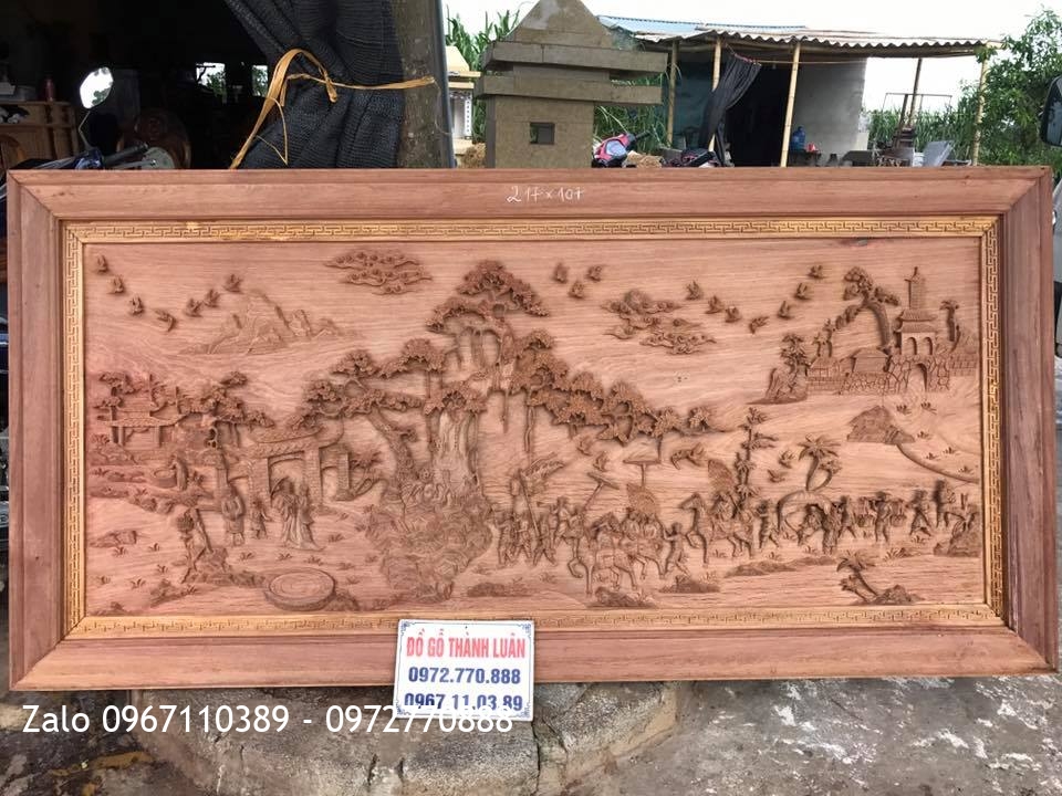 Bức tranh Vinh Quy Bái Tổ gỗ hương đỏ Lào. A Dương Long Biên HN,