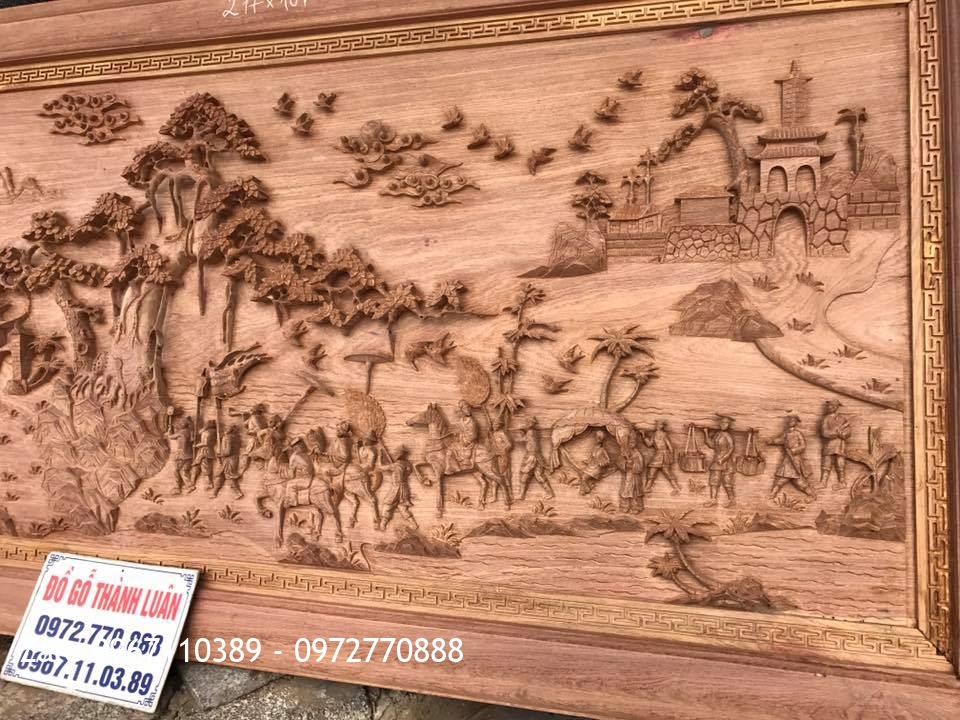 Bức tranh Vinh Quy Bái Tổ gỗ hương đỏ Lào. A Dương Long Biên HN.  
