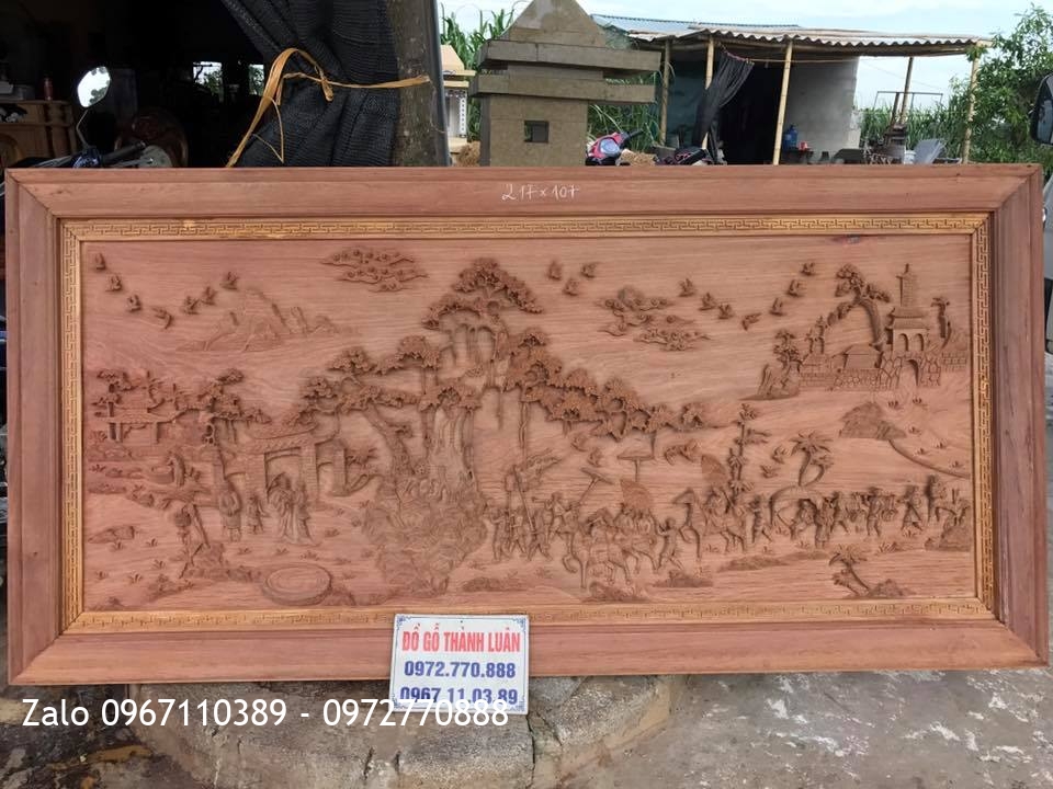 Bức tranh Vinh Quy Bái Tổ gỗ hương đỏ Lào. A Dương Long Biên HN. 