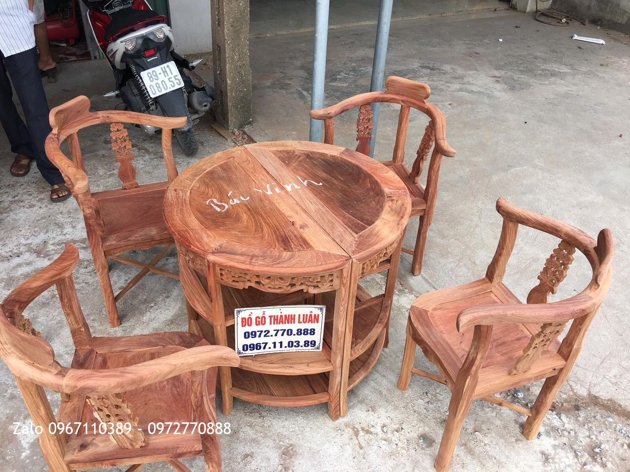 Bàn ghế ăn cá chép, bàn ghế góc gỗ hương Lào. B.Vinh HN