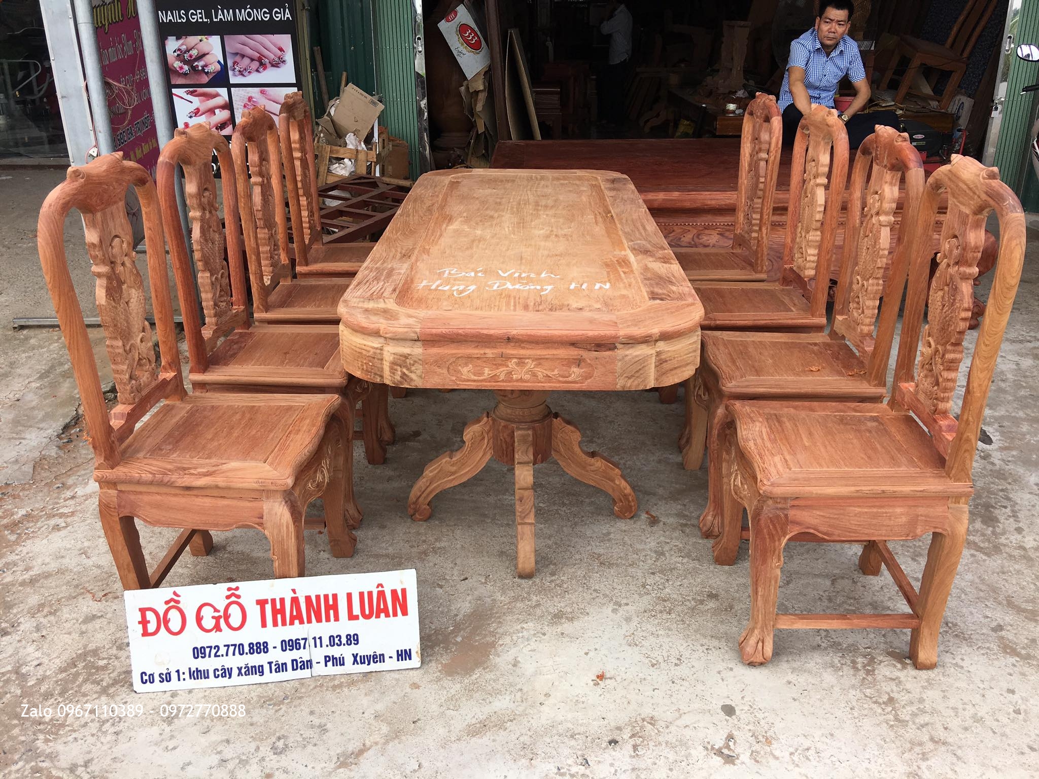 Bàn ghế ăn cá chép, bàn ghế góc gỗ hương Lào. B.Vinh HN::