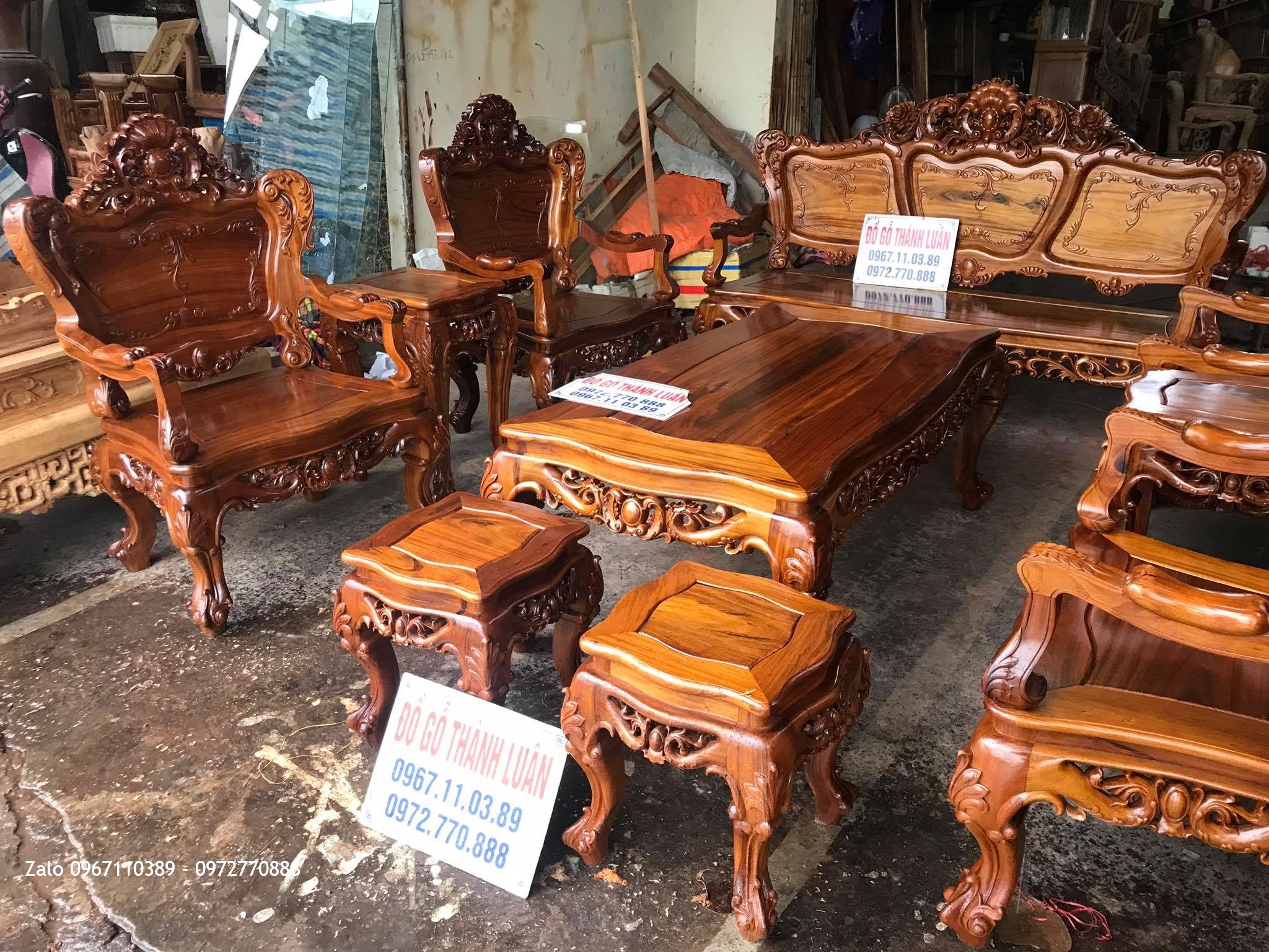 Bộ bàn ghế lu-i gỗ gụ ta Quảng Bình gồm 9 món VíP.Ông Dũng Long Biên HN
