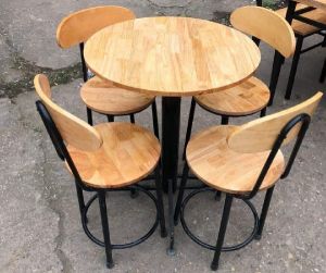 Bộ bàn ghế cafe chân sắt có tựa mặt gỗ  (1 bàn 4 ghế)