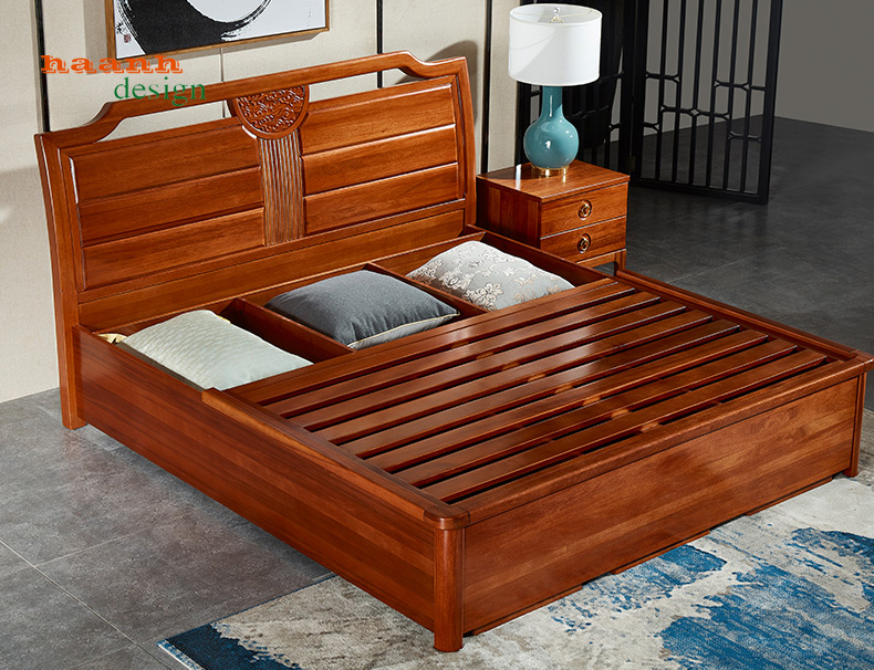 Giường ngủ gỗ hiện đại ấn tượng cho không gian gia đình.GNH 037