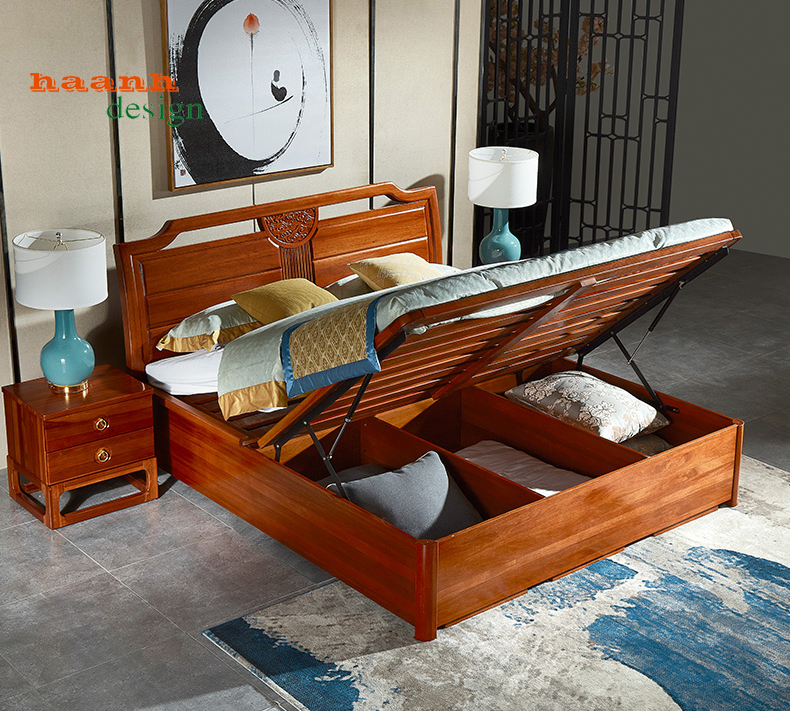 Giường ngủ gỗ hiện đại ấn tượng cho không gian gia đình.GNH 037
