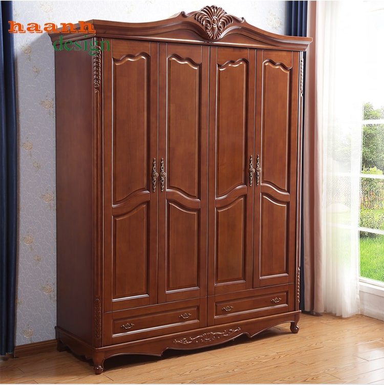 Tủ áo tân cổ điển gỗ tự nhiên chất lượng cao, phong cách ấn tượng.TAC 010