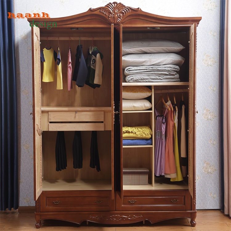 Tủ áo tân cổ điển gỗ tự nhiên chất lượng cao, phong cách ấn tượng.TAC 010