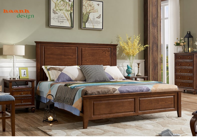 Mẫu giường phòng ngủ gỗ sồi tự nhiên sang trọng và hiện đại. GNH 001