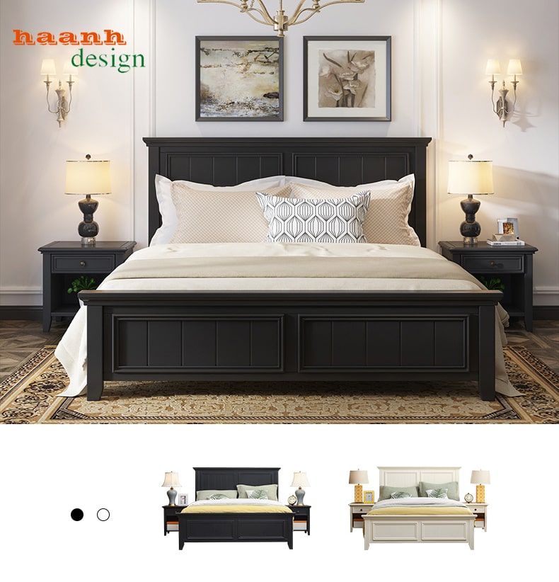 Giường ngủ gỗ tự nhiên phong cách châu âu hiện đại và sang trọng. GNH 010