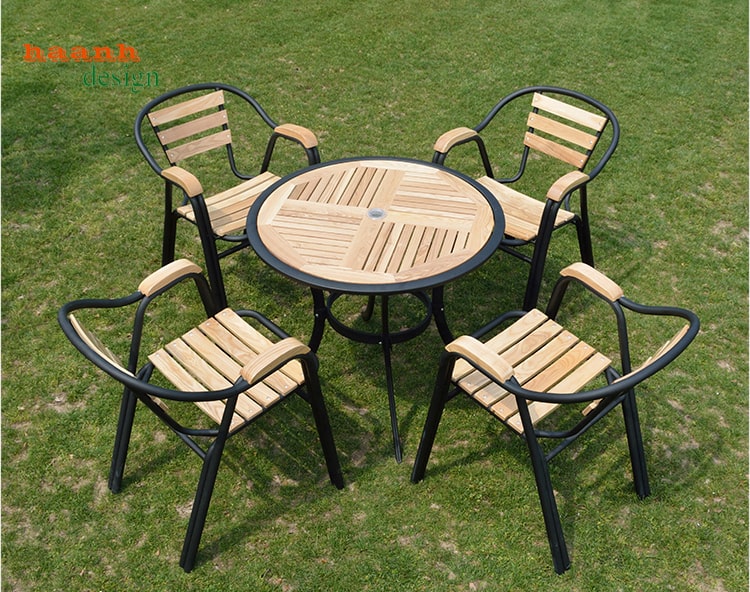 Bàn ghế sắt sơn tĩnh điện và gỗ tự nhiên sân vườn. BGS 006