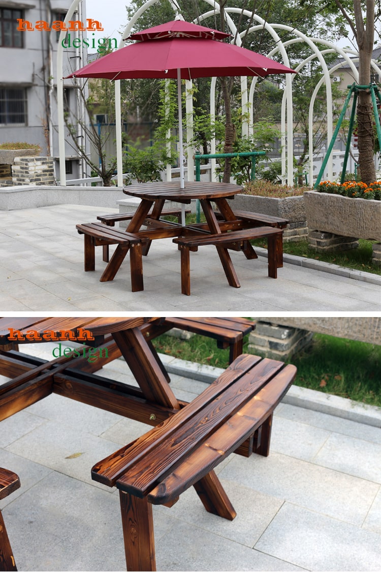 Bàn ghế sân vườn gỗ thông tự nhiên gọn , đơn giản NTG 022
