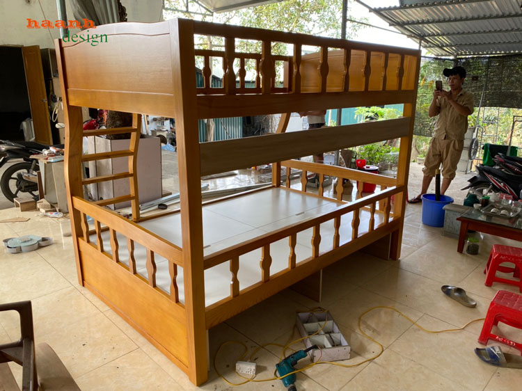 giường tầng trẻ em gỗ sồi tự nhiên
