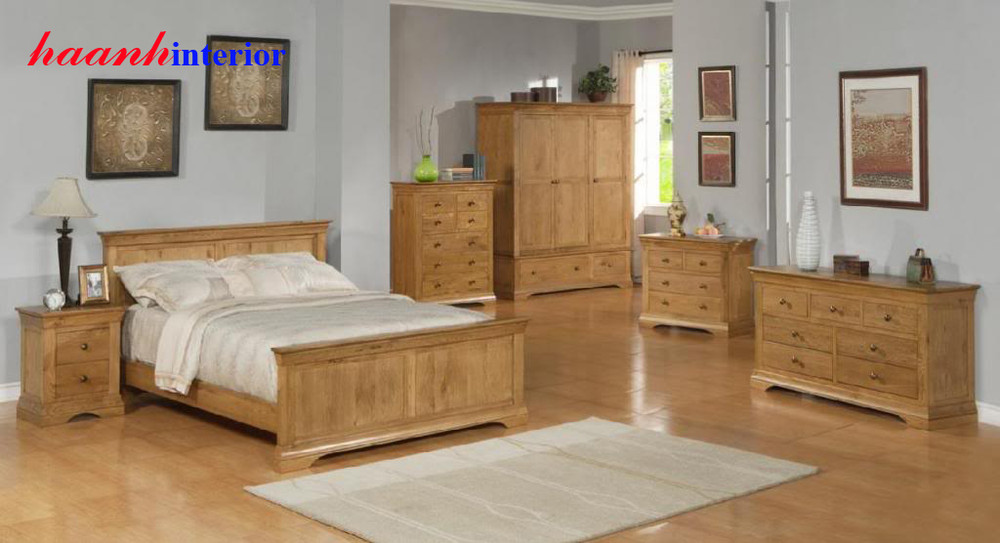 Bộ nội thất phòng ngủ gỗ sồi tự nhiên BPN010