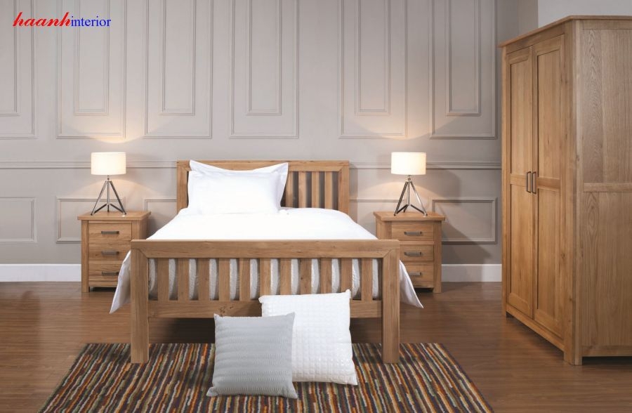 Giường ngủ gỗ sồi tự nhiên phong cách hiện đại GNH014