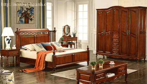 Bộ phòng ngủ tân cổ điển gỗ tự nhiên cao cấp GNC023