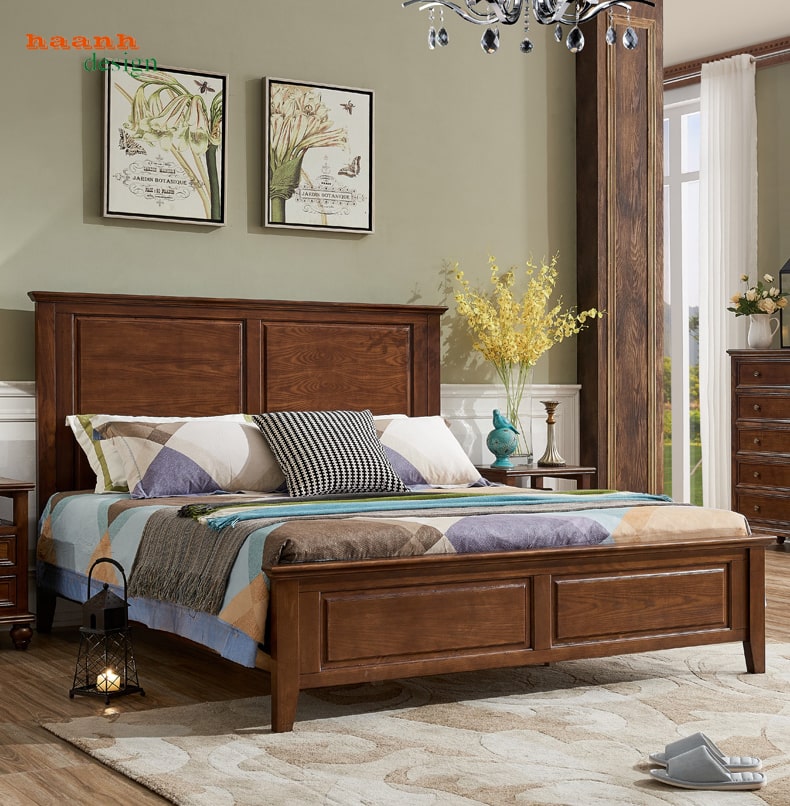 Mẫu giường phòng ngủ gỗ sồi tự nhiên sang trọng và hiện đại. GNH 001