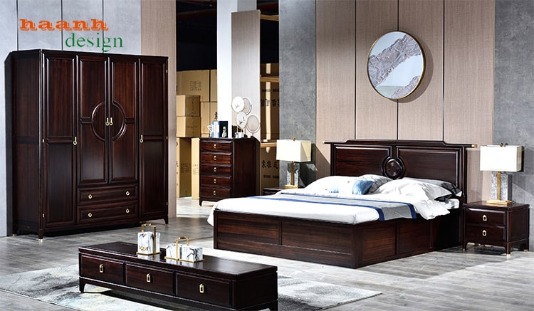 Nội thất phòng ngủ phong cách á đông, tủ áo gỗ tự nhiên. TAG 012