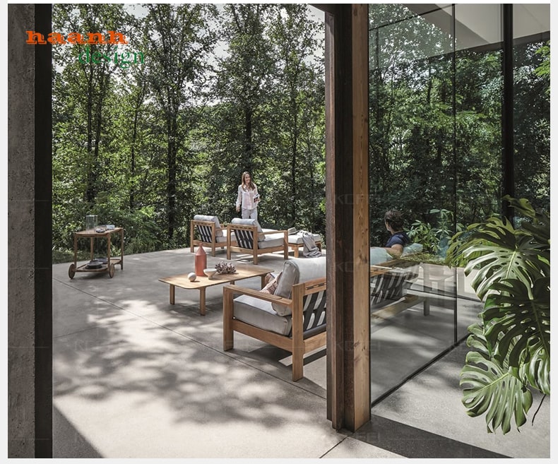 Sofa gỗ tự nhiên sân vườn phong cách đơn giản gỗ teak Nam mỹ SNT 008