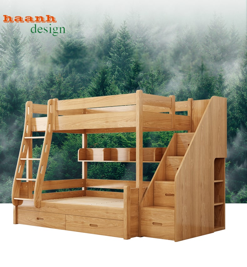 Giường tầng cho bé gỗ sồi tự nhiên nhập khẩu châu âu GTE 043