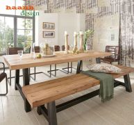 Bàn ghế chân sắt mặt gỗ tự nhiên nội thất phong cách mới.BLS 010