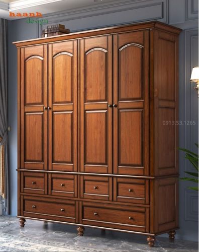 Tủ áo gỗ tự nhiên tân cổ điển đẹp sang trọng. TAC 012