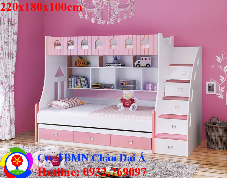 Giường tầng màu hồng cho trẻ em