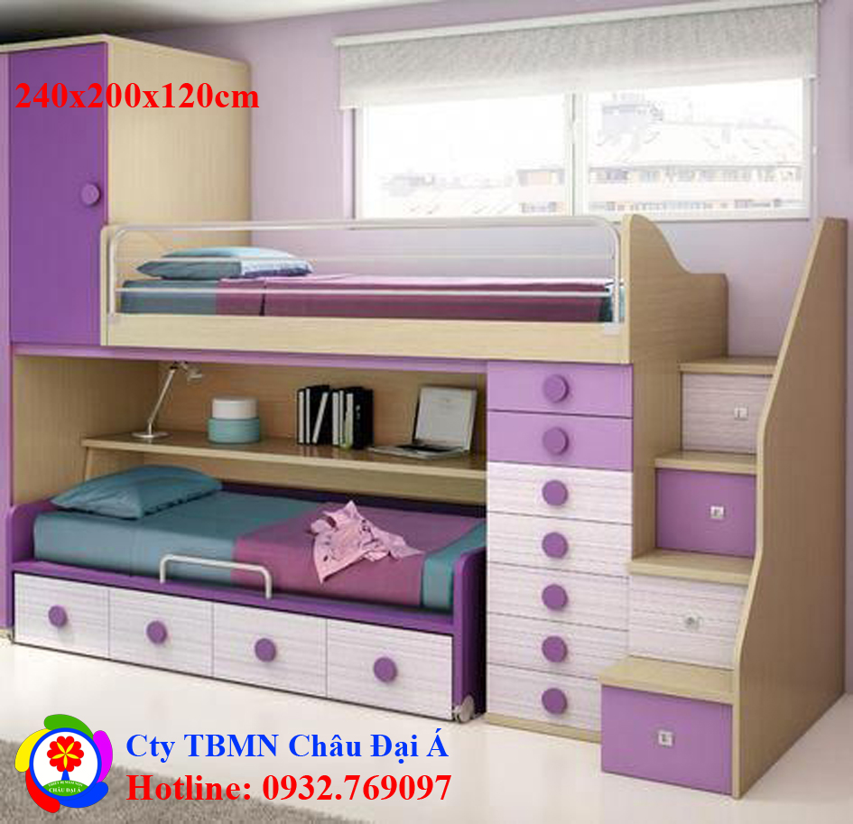 Giường tầng cho bé màu tím