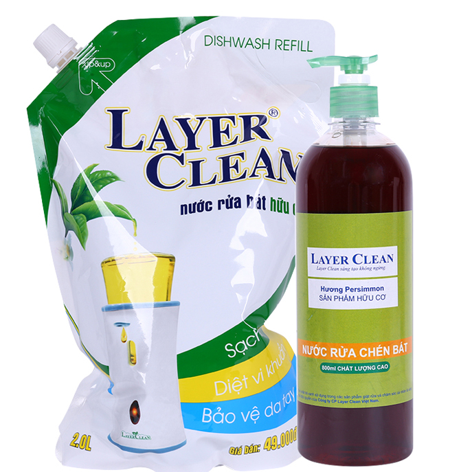 Bộ 2 nước rửa chén bát hữu cơ Layer Clean (2L, 800ml)
